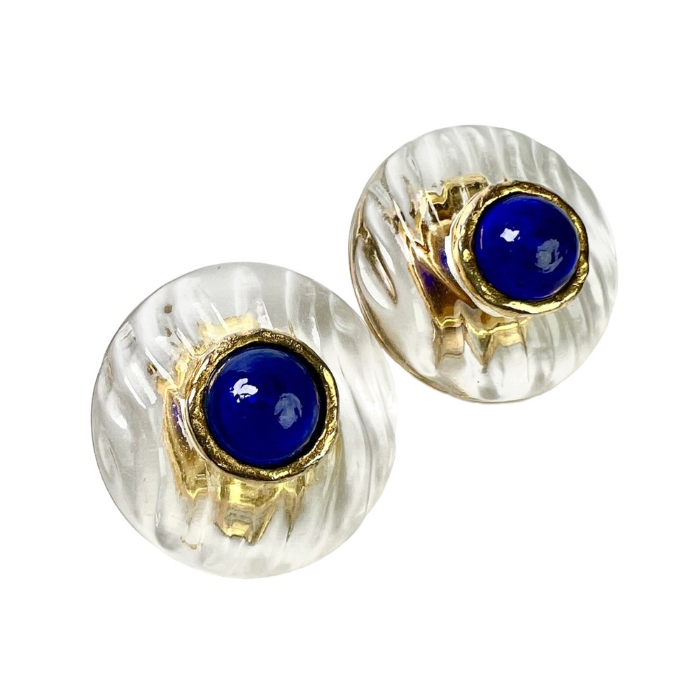1970's/80’s Vintage Chanel Blue Gripoix Glass & Lucite Clip-on Earrings